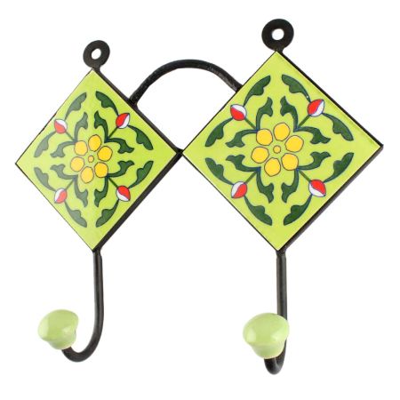 Pea Green Tiny Flower Ceramic Tile Wall Hook